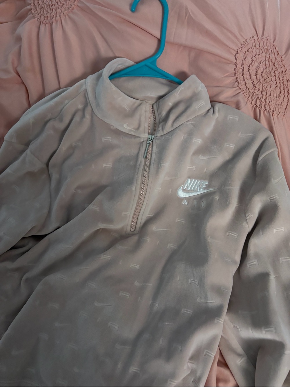 Nike Beige Quarter-Zip Pullover with Embroidered Swoosh